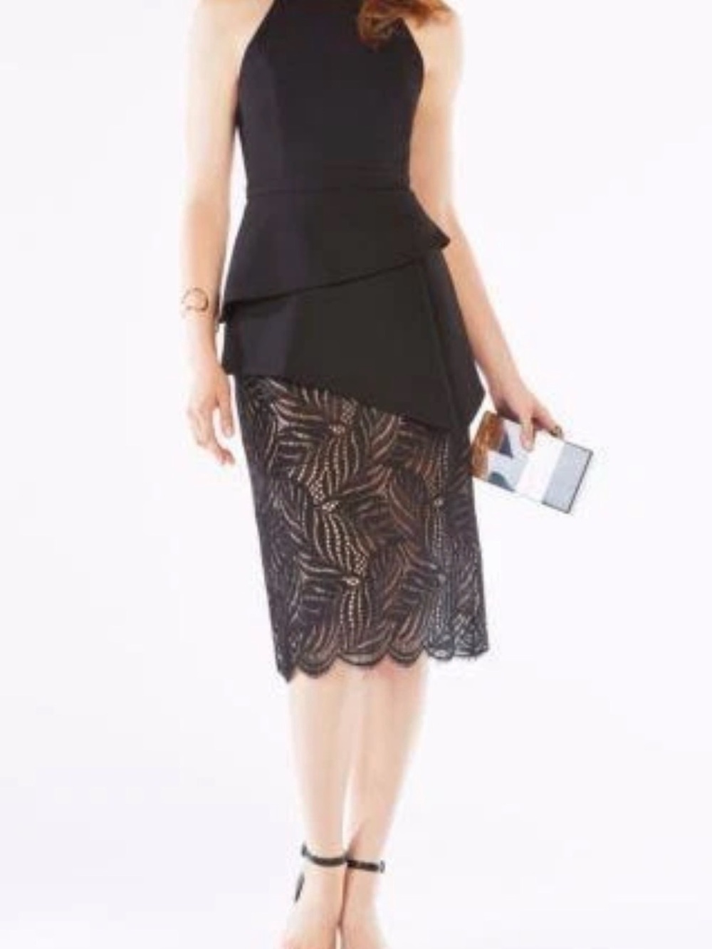 BCBGMaxAzria Black Reya Lace Midi Pencil Skirt